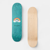 Rainbow unicorn turquoise glitter skateboard (Voorkant)