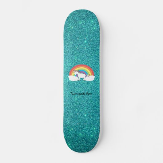 Rainbow unicorn turquoise glitter skateboard (Voorkant)