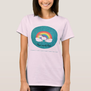 Rainbow unicorn turquoise glitter t-shirt