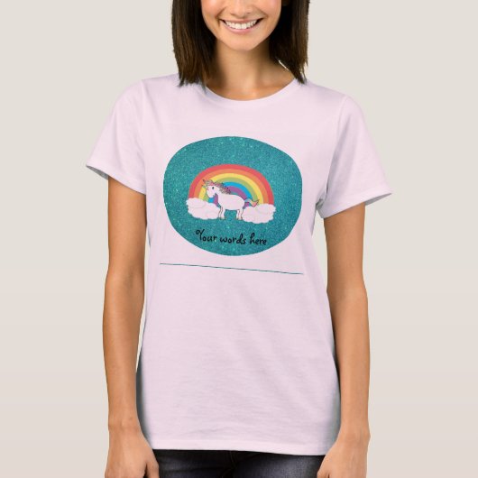 Rainbow unicorn turquoise glitter t-shirt (Voorkant)
