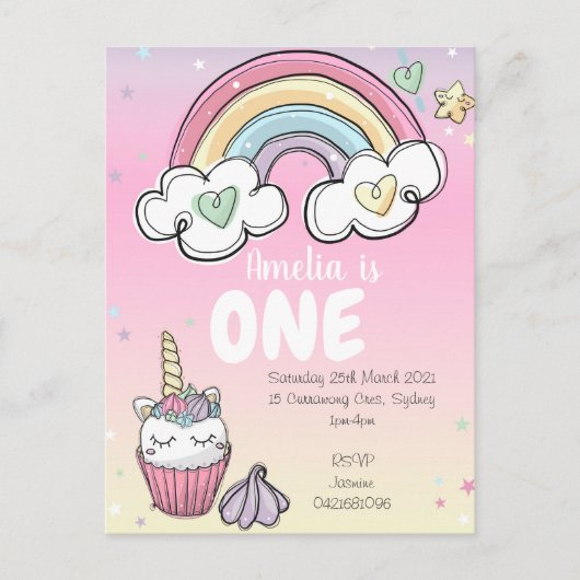 Rainbow Unicorn Uitnodiging Briefkaart (Voorkant)
