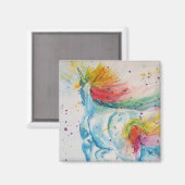 Rainbow Unicorn unicorns art Waterverf Magnet (Voorkant / Achterkant)