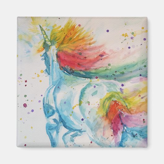 Rainbow Unicorn unicorns art Waterverf Magnet (Voorkant)