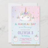 Rainbow Unicorn Verjaardag Cake Uitnodiging Cupcak (Voorkant)