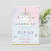 Rainbow Unicorn Verjaardag Cake Uitnodiging Cupcak (Staand voorkant)