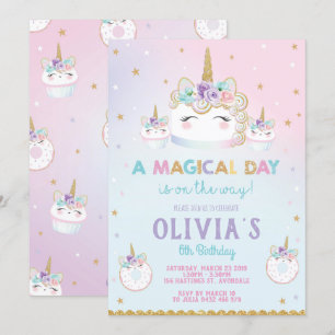 Rainbow Unicorn Verjaardag Cake Uitnodiging Cupcak