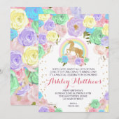 Rainbow Unicorn verjaardag EERSTE Bloemenuitnodigi Kaart (Voorkant / Achterkant)