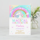 Rainbow Unicorn Verjaardag Uitnodigen Kaart (Staand voorkant)