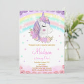 Rainbow Unicorn Verjaardag Uitnodigen Kaart (Staand voorkant)