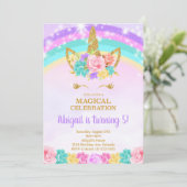Rainbow Unicorn Verjaardag Uitnodigen Kaart (Staand voorkant)