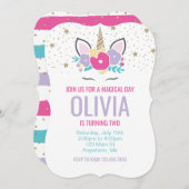 Rainbow Unicorn Verjaardag Uitnodiging Roze en Gou (Voorkant / Achterkant)