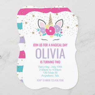 Rainbow Unicorn Verjaardag Uitnodiging Roze en Gou