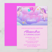 Rainbow Unicorn Verjaardag Uitnodigingen 8e Meisje (Voorkant / Achterkant)