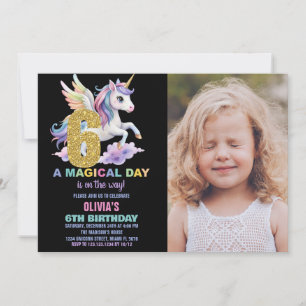 Rainbow Unicorn Verjaardag Uitnodigingen een foto