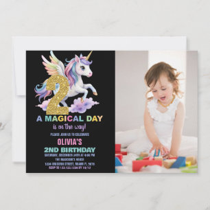 Rainbow Unicorn Verjaardag Uitnodigingen een foto
