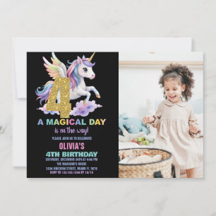 Rainbow Unicorn Verjaardag Uitnodigingen een foto