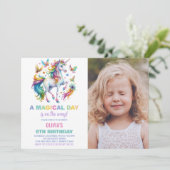 Rainbow Unicorn Verjaardag Uitnodigingen foto (Staand voorkant)