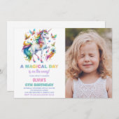 Rainbow Unicorn Verjaardag Uitnodigingen foto (Voorkant / Achterkant)