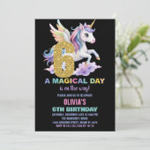 Rainbow Unicorn Verjaardag Uitnodigingen Vliegen (Staand voorkant)