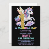 Rainbow Unicorn Verjaardag Uitnodigingen Vliegen (Voorkant / Achterkant)