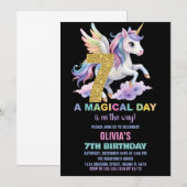 Rainbow Unicorn Verjaardag Uitnodigingen Vliegen (Voorkant / Achterkant)