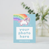 Rainbow Unicorn Verjaardagsfeest Fotouitnodigingen Kaart (Staand voorkant)