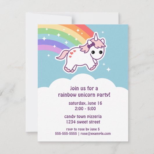 Rainbow Unicorn Verjaardagsfeest Fotouitnodigingen Kaart (Achterkant)