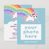 Rainbow Unicorn Verjaardagsfeest Fotouitnodigingen Kaart (Voorkant / Achterkant)