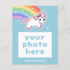 Rainbow Unicorn Verjaardagsfeest Fotouitnodigingen Kaart