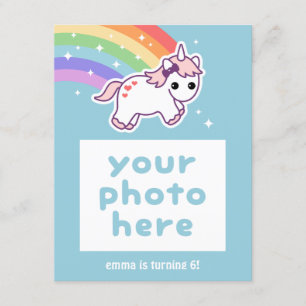 Rainbow Unicorn Verjaardagsfeest Fotouitnodigingen Kaart