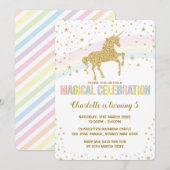 Rainbow Unicorn Verjaardagsfeest Nodig Twinkle Sta Kaart (Voorkant / Achterkant)