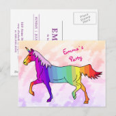 Rainbow Unicorn verjaardagsfeestje uitnodigen Uitnodiging Briefkaart (Voorkant / Achterkant)