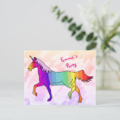Rainbow Unicorn verjaardagsfeestje uitnodigen Uitnodiging Briefkaart (Staand voorkant)