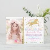 Rainbow Unicorn Verjaardagsuitnodiging Confetti St Kaart (Staand voorkant)