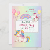 Rainbow unicorn verjaardagsuitnodiging kaart (Voorkant)