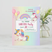 Rainbow unicorn verjaardagsuitnodiging kaart (Staand voorkant)