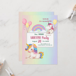 Rainbow unicorn verjaardagsuitnodiging kaart