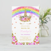 Rainbow Unicorn verjaardagsuitnodiging Kaart (Staand voorkant)