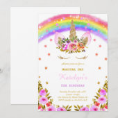 Rainbow Unicorn verjaardagsuitnodiging Kaart (Voorkant / Achterkant)
