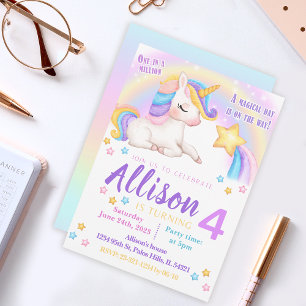 Rainbow unicorn verjaardagsuitnodiging waterverf kaart