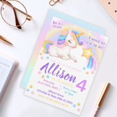 Rainbow unicorn verjaardagsuitnodiging waterverf kaart