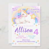 Rainbow unicorn verjaardagsuitnodiging waterverf kaart (Voorkant)