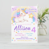 Rainbow unicorn verjaardagsuitnodiging waterverf kaart (Staand voorkant)