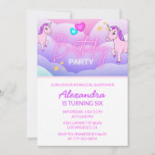 Rainbow Unicorn verjaardagsuitnodigingen 6e roze Kaart (Voorkant)