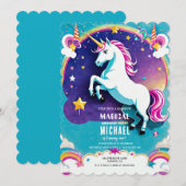 Rainbow Unicorn verjaardagsuitnodigingen - magisch Kaart (Voorkant / Achterkant)