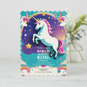 Rainbow Unicorn verjaardagsuitnodigingen - Magisch Kaart