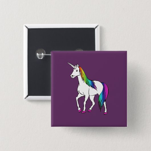 RAINBOW UNICORN VIERKANTE BUTTON 5,1 CM (Voorkant /achterkant)