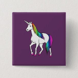 RAINBOW UNICORN VIERKANTE BUTTON 5,1 CM