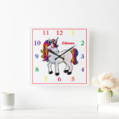 Rainbow Unicorn Vierkante Klok (Huis)