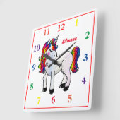 Rainbow Unicorn Vierkante Klok (Hoek)
